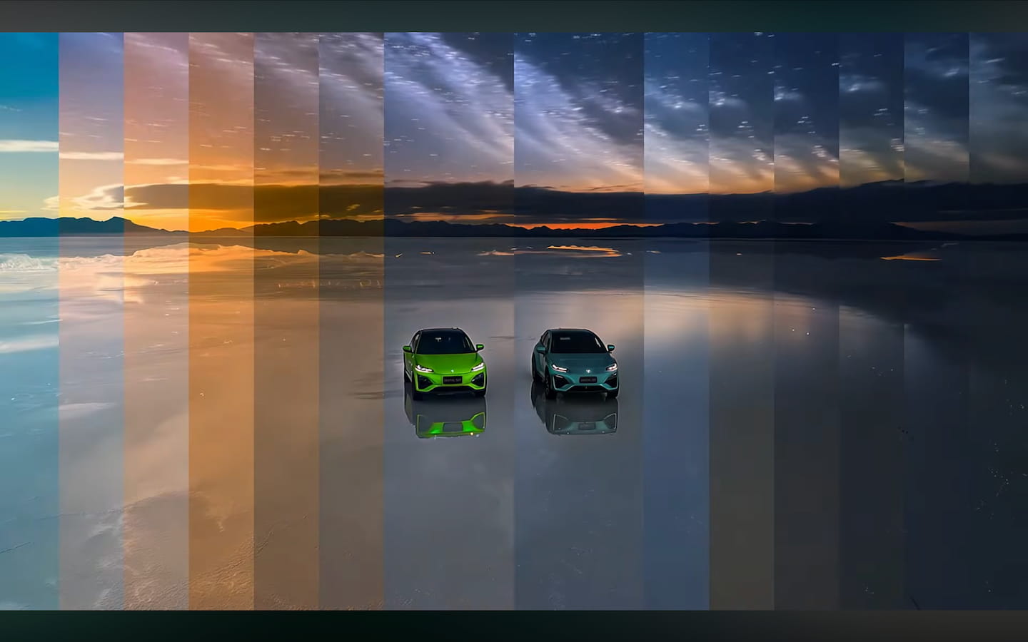 The salt flat, dawn to night.
