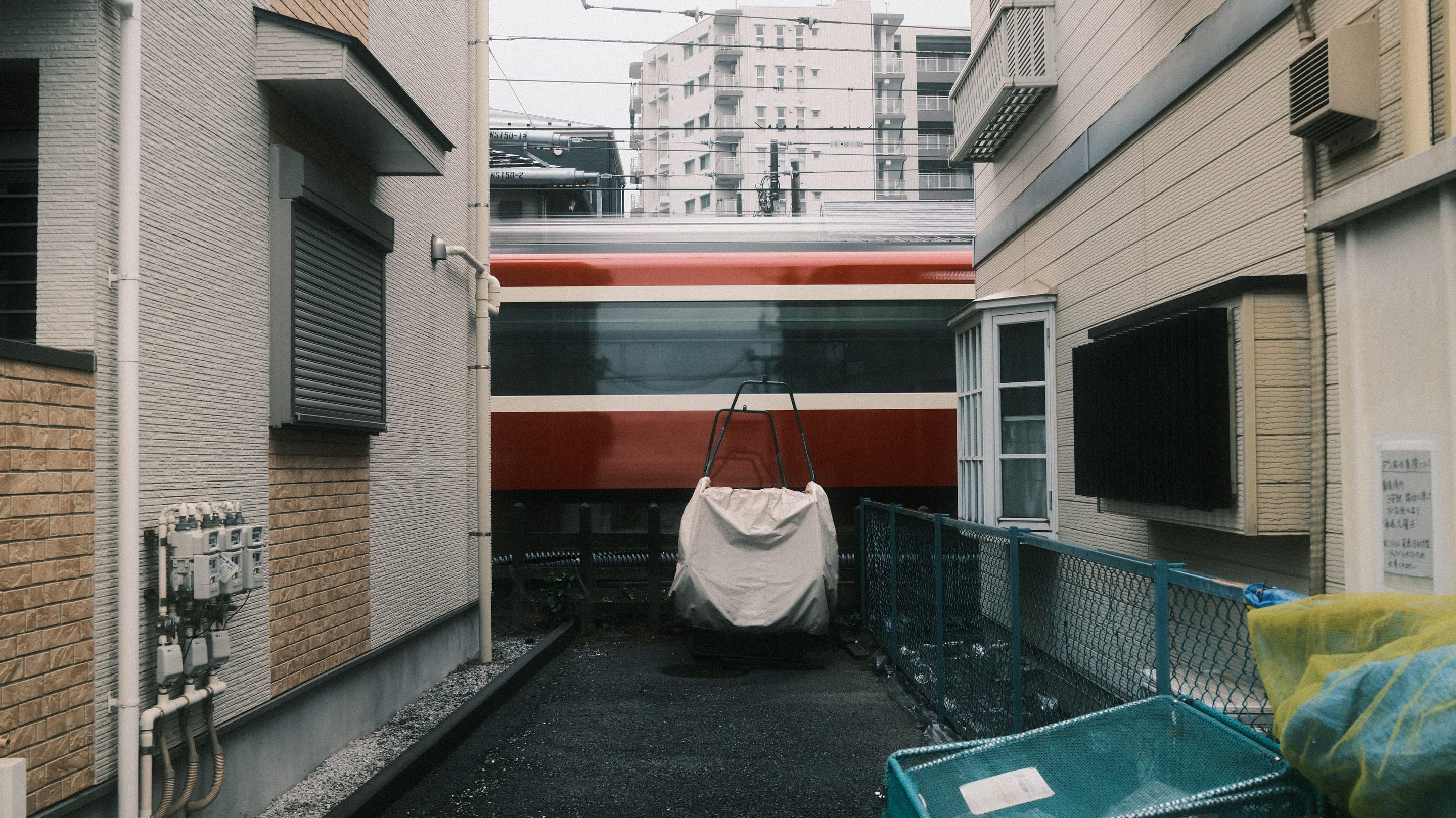 The train through the neighbourhood.